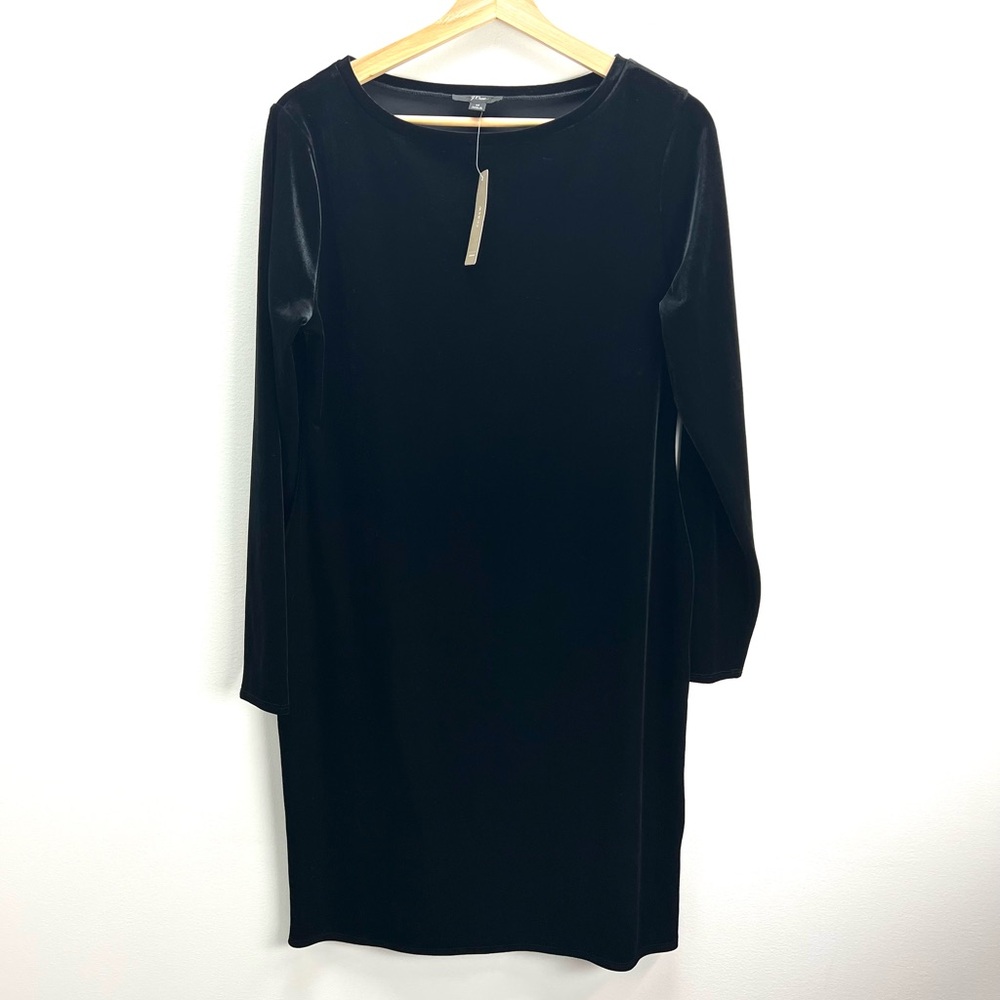 J. Crew Black Velvet Dress Long Sleeve Sheath Shift Stretchy Womens Medium New